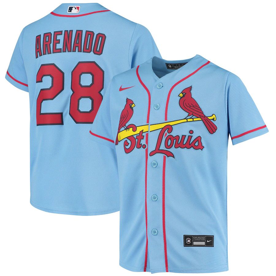 Cheap Youth St. Louis Cardinals 28 Nolan Arenado Nike Light Blue Alternate Replica Player MLB Jerseys